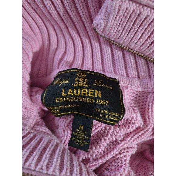 Vintage Ralph Lauren Womens Pink Quarter Zip Turtleneck Fisherman Sweater Medium - Picture 4 of 8